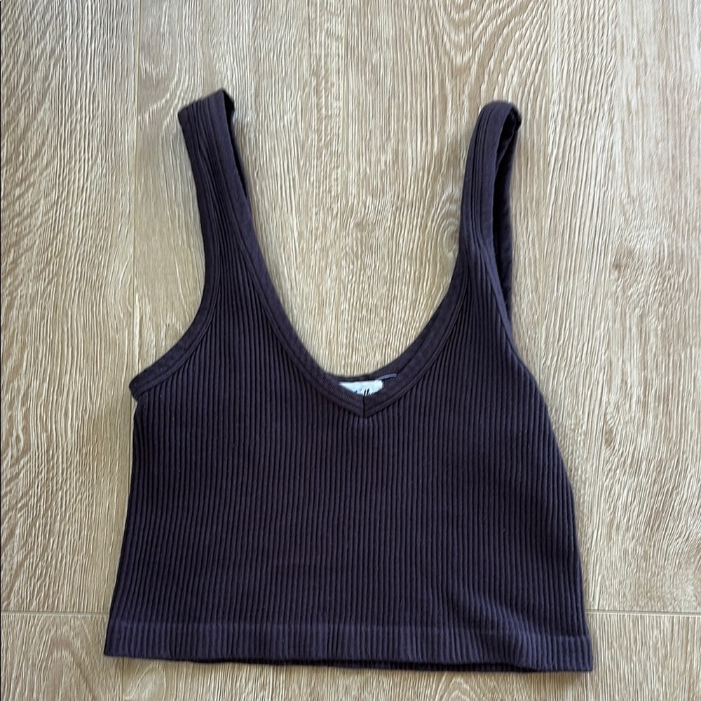 Gypsy Feather Ribbed Brown Crop Top - Picture 1 of 3